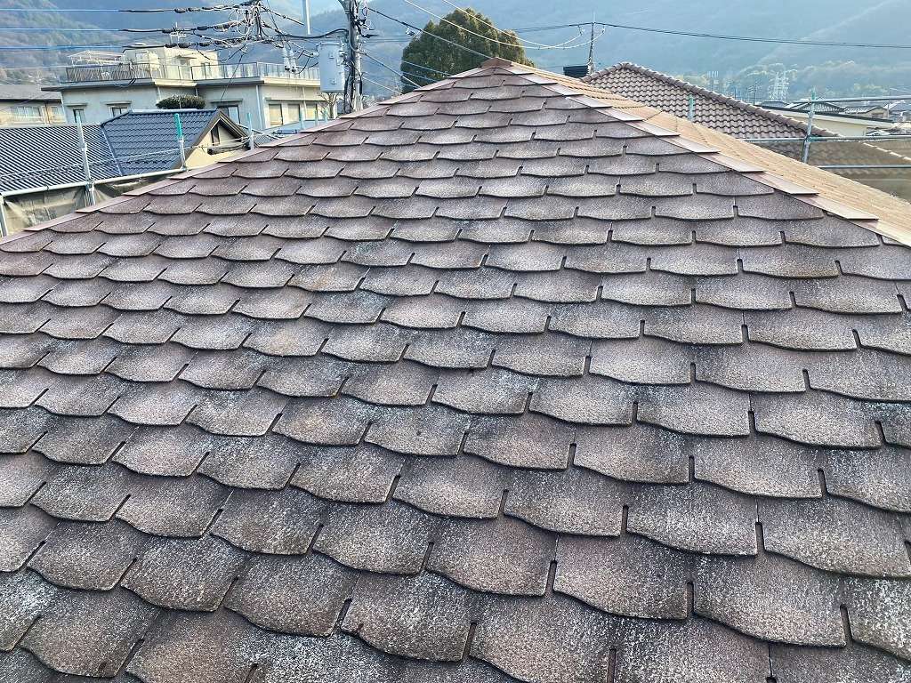 屋根塗膜の劣化・コケの発生/南アルプス市