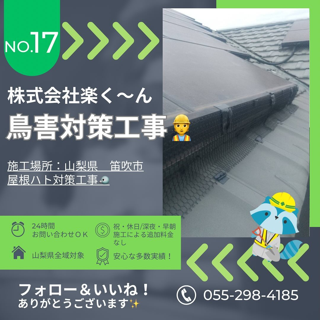 笛吹市の集合住宅にてハトフン対策工事を行いました！✨